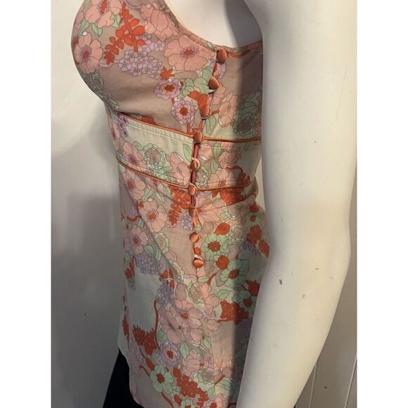 How & Wen Womens Small Top Pastel Floral Halter 100% Cotton Side Button NWT - Picture 3 of 7